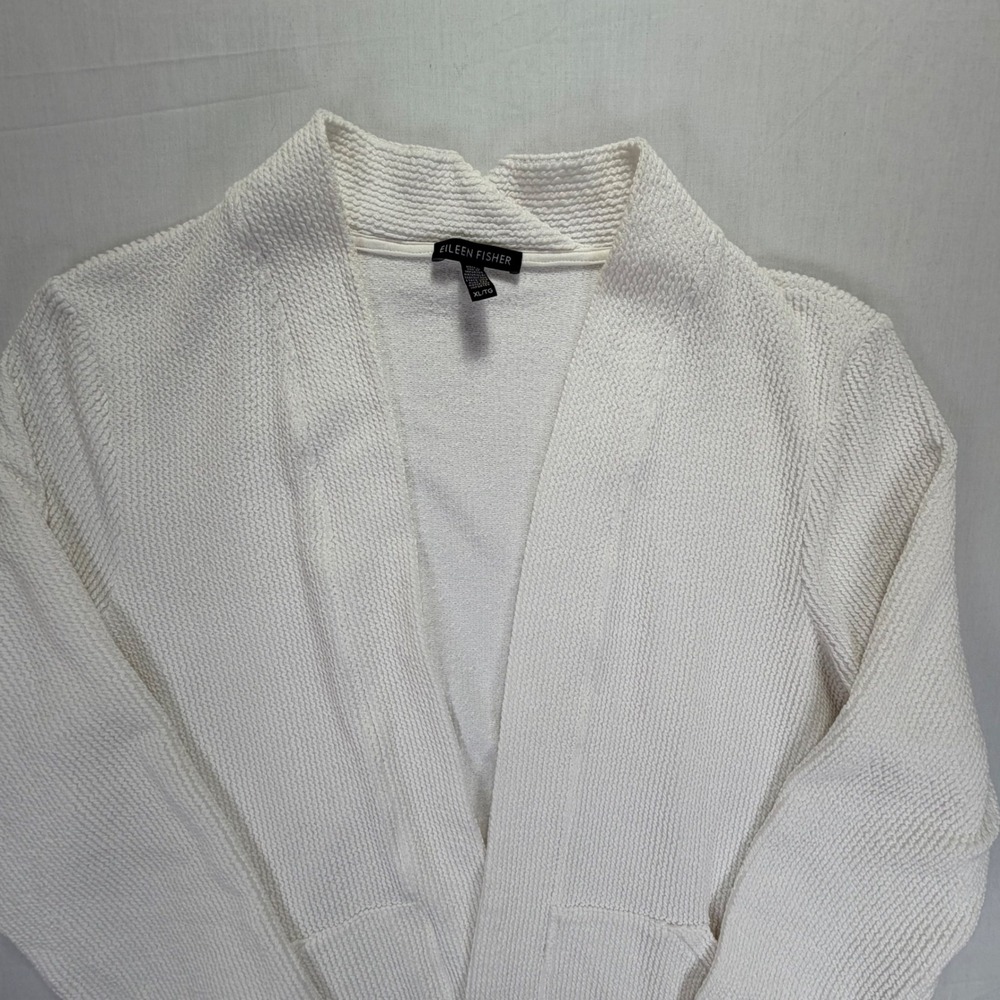 Eileen Fisher White Textured Knit Open Front Cardigan Sweater XL - Picture 1 of 6